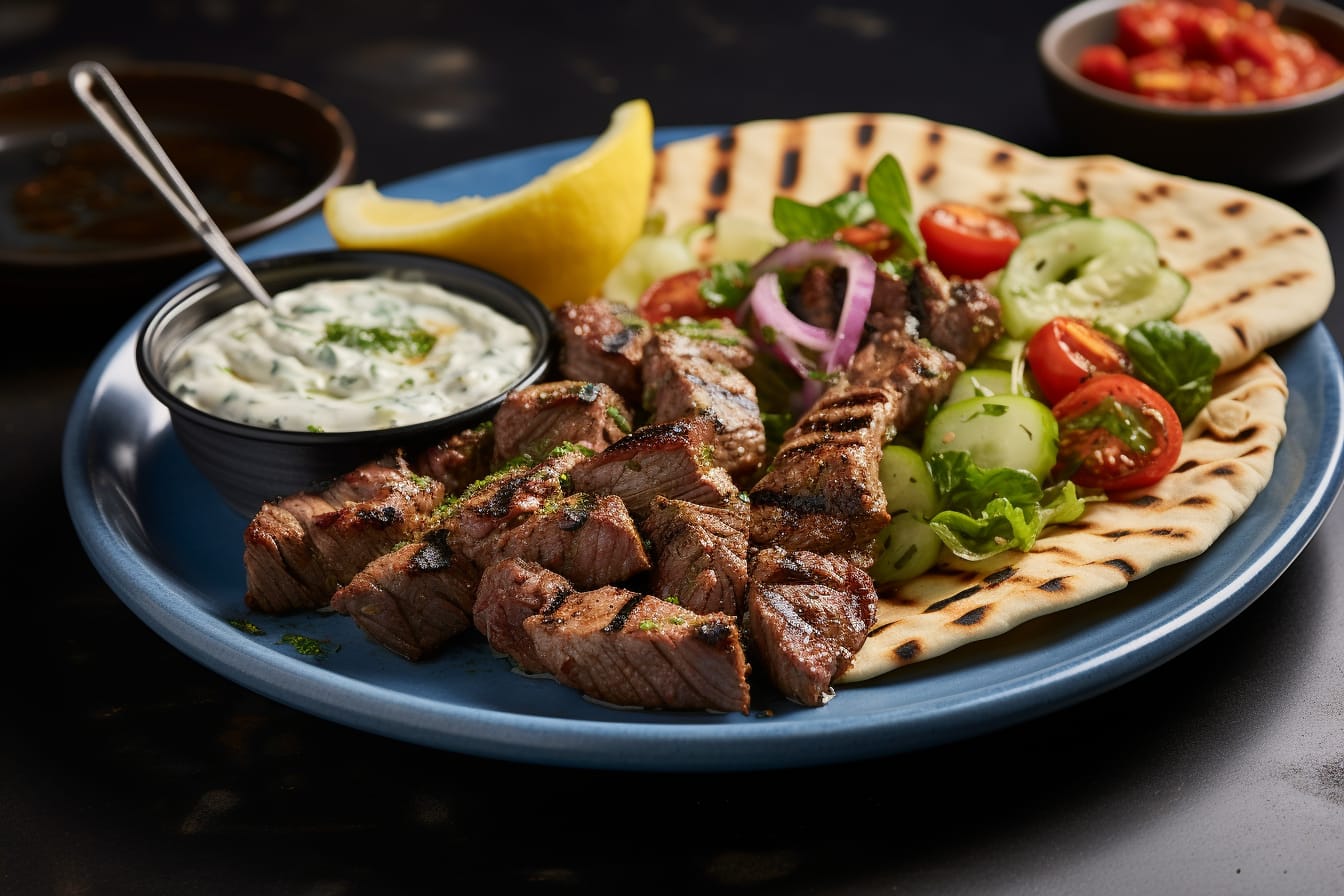 A plate of souvlaki, a Greek dish that can be found in Charleswood restaurants.